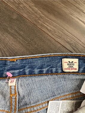 Levi's Blue Denim Jeans with Orange Stitching and Tan Leather Patch